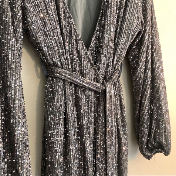Boohoo Sequin Dress Kimono Wrap Dress Size 12 - Picture 3 of 8
